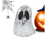 Disco Ball Ghost, Halloween Centerpiece, Glitter Ghost Decoration, Tiered Tray Ornament, Festive Home Accent, Spooky Charm for Fireplace Mantle Table Desk and Holiday Scenes, Silver, Small, Large