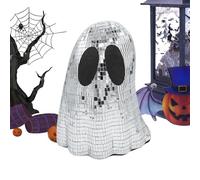 Disco Ball, Halloween Ornament, Lightweight Tiered Tray Centerpiece Decor, 3D Glitter Ghost Sign with Mirror for Parties Decoration, Home, Mantle Desk Table, Outdoor, Silver