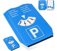 Disco de aparcamiento con rascador de hielo, 2 piezas, en azul, ocho idiomas, juego de parquímetro con calibrador de neumáticos y chip de carro de la compra, para coche, camión, autocaravana