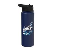 Disco de bastones deportivos sobre hielo con forma de «I Love Hockey» Stainless Steel Insulated Water Bottle