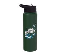 Disco de bastones deportivos sobre hielo con forma de «I Love Hockey» Stainless Steel Insulated Water Bottle