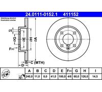 Disco De Freno 24.0111-0152.1 ATE Para OPEL