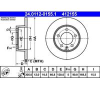 Disco De Freno 24.0112-0155.1 ATE Para RENAULT OPEL NISSAN