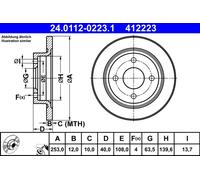 1X Disco de freno ATE 24.0112-0223.1 FORD FIESTA VII (HJ, HF) 1 2020-2022