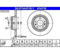 Disco De Freno 24.0114-0116.1 ATE Para FIAT CITROËN PEUGEOT TOYOTA