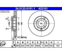 Disco de freno ATE 24.0122-0151.1 delantero, ventilado , altamente carbonizado, 1 Pieza