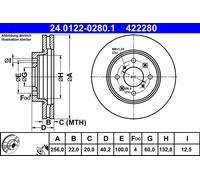 Disco de freno ATE 24.0122-0280.1 delantero, ventilado , 1 Pieza