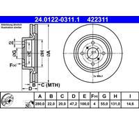 Disco de freno ATE 24.0122-0311.1 delantero, ventilado , 1 Pieza