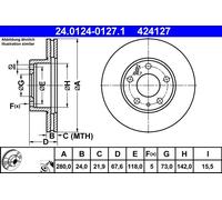 Disco de freno ATE 24.0124-0127.1 delantero, ventilado , 1 Pieza