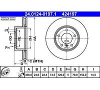 Disco de freno ATE 24.0124-0197.1 delantero, ventilado , altamente carbonizado, 1 Pieza