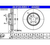 Disco De Freno 24.0124-0263.1 ATE Para VW AUDI SEAT SKODA