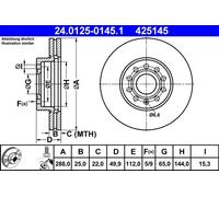 Disco de freno ATE 24.0125-0145.1 delantero, ventilado , altamente carbonizado, 1 Pieza