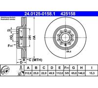 Disco de freno ATE 24.0125-0158.1 delantero, ventilado , altamente carbonizado, 1 Pieza