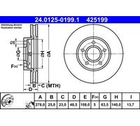 Disco De Freno 24.0125-0199.1 ATE Para FORD