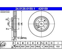 Disco De Freno 24.0126-0159.1 ATE Para OPEL CITROËN PEUGEOT DS
