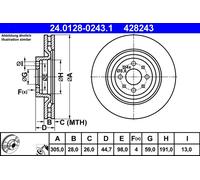 Disco de freno ATE 24.0128-0243.1 delantero, ventilado , altamente carbonizado, 1 Pieza