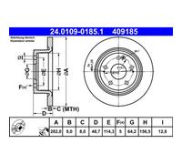 Disco de freno ATE 24.0109-0185.1 trasero, macizo, 1 Pieza