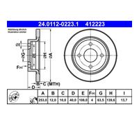 1X Disco de freno ATE 24.0112-0223.1 FORD FIESTA VII (HJ, HF) 1 2020-2022