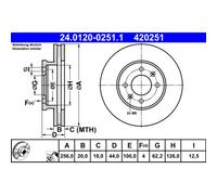 Disco de freno ATE 24.0120-0251.1 delantero, ventilado , altamente carbonizado, 1 Pieza