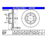 Disco de freno ATE 24.0122-0185.1 delantero, ventilado , 1 Pieza