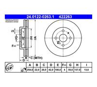 Disco de freno ATE 24.0122-0263.1 delantero, ventilado , 1 Pieza