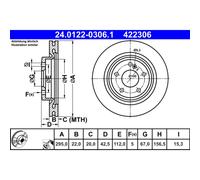 Disco de freno ATE 24.0122-0306.1 trasero, ventilado , altamente carbonizado, 1 Pieza