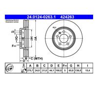 Disco de freno ATE 24.0124-0263.1 delantero, ventilado , altamente carbonizado, 1 Pieza