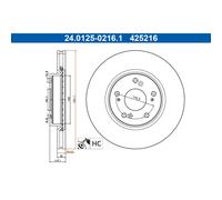 Disco de freno ATE 24.0125-0216.1 delantero, ventilado , altamente carbonizado, 1 Pieza