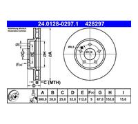 Disco de freno ATE 24.0128-0297.1 delantero, ventilado , altamente carbonizado, 1 Pieza