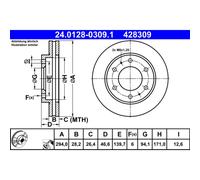 Disco de freno ATE 24.0128-0309.1 delantero, ventilado , 1 Pieza