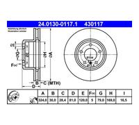 Disco de freno ATE 24.0130-0117.1 delantero, ventilado , altamente carbonizado, 1 Pieza