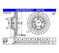 Disco de freno ATE 24.0134-0112.1 delantero, ventilado , altamente carbonizado, 1 Pieza