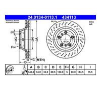 Disco de freno ATE 24.0134-0113.1 delantero, ventilado , altamente carbonizado, 1 Pieza