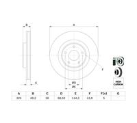 Disco de freno BOSCH 0 986 479 F33 vorne, ventilado , altamente carbonizado, 1 Pieza