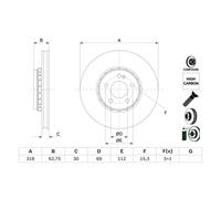 Disco de freno BOSCH 0 986 479 G34 delantero, ventilado , altamente carbonizado, 1 Pieza