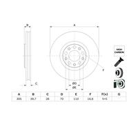 Disco de freno BOSCH 0 986 479 G89 delantero, ventilado , altamente carbonizado, 1 Pieza