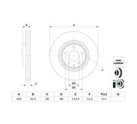 Disco de freno BOSCH 0 986 479 H02 delantero, ventilado , altamente carbonizado, 1 Pieza