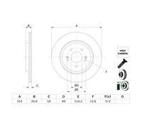 1X Disco de freno para BOSCH 0 986 479 H18 para SANTA FE IV (TM, TMA) 2 2018-