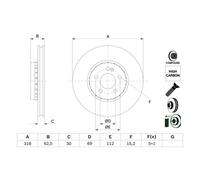 Disco de freno BOSCH 0 986 479 H47 delantero, ventilado , altamente carbonizado, 1 Pieza