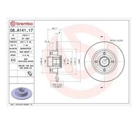 Brembo Discos de freno 08.A141.17 trasero macizo para Renault Clio, Mégane, Modus, Twingo