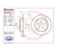 Disco de freno BREMBO 08.E033.11 trasero, macizo, 1 Pieza