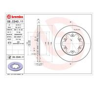 Disco de freno BREMBO 08C54011 trasero, macizo, 1 Pieza