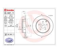 Disco de freno BREMBO 08C93111 trasero, macizo, 1 Pieza