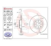 Disco De Freno Brembo 09.4939.31 Prime Line - Uv Coated para Fiat Opel Vauxhall