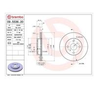 Disco De Freno Brembo 09.5536.20 Prime Line para Toyota Eje Delantero