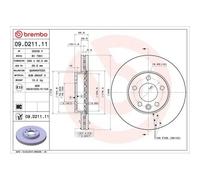 Disco De Freno Brembo 09.D211.11 Prime Line - Uv Coated para VW Eje Delantero