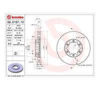 Disco de freno BREMBO 09.E167.10, 1 Pieza