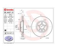 Disco de freno BREMBO 09A42731 delantero, ventilado , altamente carbonizado, 1 Pieza