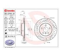 Disco de freno BREMBO 09C74321 trasero, ventilado , ranurado, altamente carbonizado, 1 Pieza