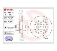 Disco de freno BREMBO 09C93411 delantero, ventilado , 1 Pieza